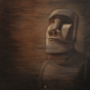 Картина под названием "Large Moai Stone He…" - Alexandra Ros, Подлинное произведение искусства, Масло Установлен на Деревянн…