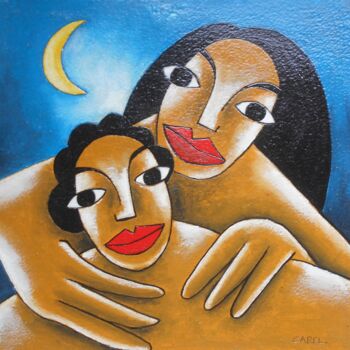 Zeichnungen mit dem Titel "le Couple (l'enlace…" von Stephane Carel, Original-Kunstwerk, Öl