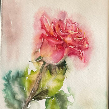 Peinture intitulée "Red small rose" par Artsilviia, Œuvre d'art originale, Aquarelle