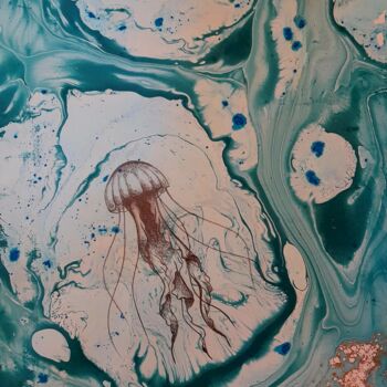 Painting titled "Méduse en apesanteur" by Béatrice Burel, Original Artwork, Oil