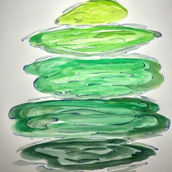 Peinture intitulée ""Emerald Flow: The…" par Violeta Allaberdieva, Œuvre d'art originale, Aquarelle