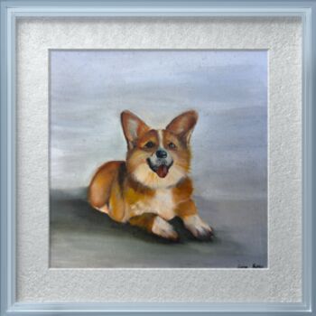 Ζωγραφική με τίτλο "Puppy" από Lera Kirci, Αυθεντικά έργα τέχνης, Λάδι Τοποθετήθηκε στο Ξύλινο πάνελ