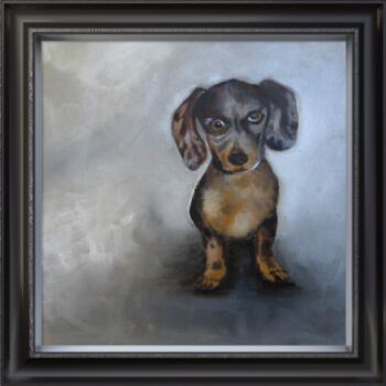 Ζωγραφική με τίτλο "Mini dog oil wall a…" από Lera Kirci, Αυθεντικά έργα τέχνης, Λάδι Τοποθετήθηκε στο Ξύλινο πάνελ