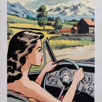 "En voiture décapota…" başlıklı Baskıresim Henri Fagerolles tarafından, Orijinal sanat, Monotip Karton üzerine monte edilmiş