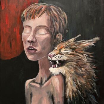 Peinture intitulée "Scarlet Stain" par Julia Ponz, Œuvre d'art originale, Acrylique Monté sur Châssis en bois