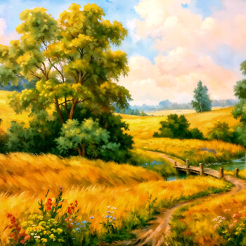 Arts numériques intitulée "Golden Fields under…" par Sergei Gundorov, Œuvre d'art originale, Peinture numérique