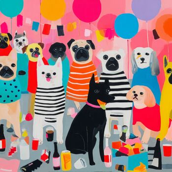 "Dogs Having a Party" başlıklı Dijital Sanat Sasha Robinson tarafından, Orijinal sanat, Dijital baskı