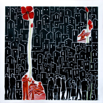 Peinture intitulée "Songs of the City" par Mona Erfanian Salim, Œuvre d'art originale, Crayon Monté sur Carton