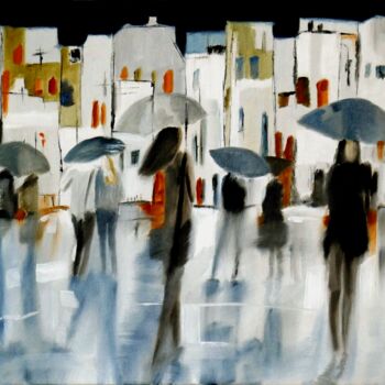 Peinture intitulée "Rainy Night" par Svetlana Bagdasaryan, Œuvre d'art originale, Huile Monté sur Châssis en bois