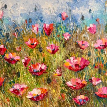 "Poppy Field Origina…" başlıklı Tablo Nataliya Rozhdestvenskaya tarafından, Orijinal sanat, Petrol Ahşap Sedye çerçevesi üze…