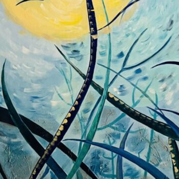 Painting titled "The Blue Forest. Un…" by Olga Gayol, Original Artwork, Oil Mounted on Wood Stretcher frame