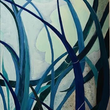 Painting titled "The Blue Forest. In…" by Olga Gayol, Original Artwork, Oil Mounted on Wood Stretcher frame