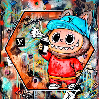 "Œuvre Pop Art Labub…" başlıklı Tablo Pvettese tarafından, Orijinal sanat, Sprey boya Ahşap Sedye çerçevesi üzerine monte ed…