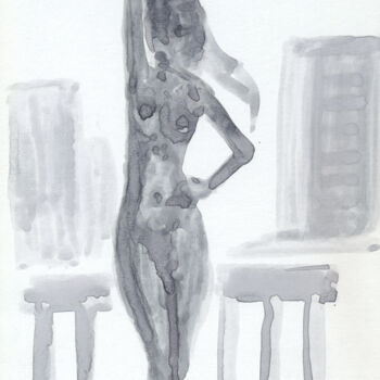 Peinture intitulée "Aktskizze wässrig." par Götz Wiedenroth, Œuvre d'art originale, Aquarelle