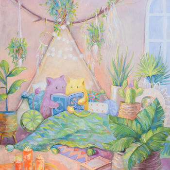 Peinture intitulée "The Sun and Moon" par Olya Yatsenko, Œuvre d'art originale, Huile