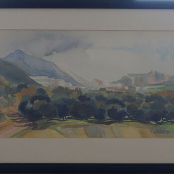 Painting titled "Oliviers en Crète,…" by Fabienne Blanc, Original Artwork, Watercolor Mounted on Cardboard