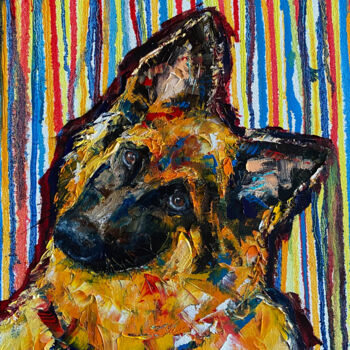 Pintura intitulada "German shepherd" por Volodymyr Nezdiimynoha, Obras de arte originais, Óleo Montado em Armação em madeira