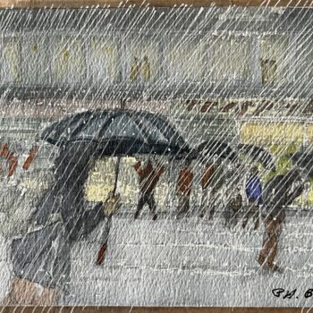 Dessin intitulée "Jour de pluie" par Philippe Brunet, Œuvre d'art originale, Aquarelle