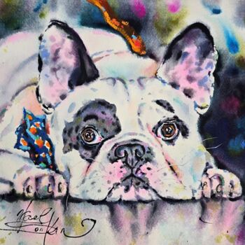 Ζωγραφική με τίτλο "French Bulldog Wate…" από Yael Natali Sonkin, Αυθεντικά έργα τέχνης, Ακουαρέλα