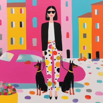 Digitale Kunst getiteld "Chic Woman with Dob…" door Sasha Robinson, Origineel Kunstwerk, Digitale afdruk