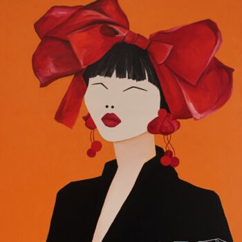 Pittura intitolato "RED BOW" da Julia Bobrova, Opera d'arte originale, Olio