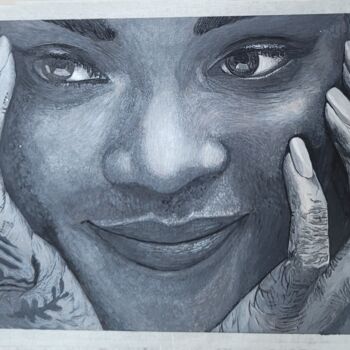 Pintura intitulada "Rihanna in black an…" por Natalya Popovtseva, Obras de arte originais, Acrílico