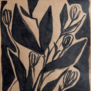 Peinture intitulée "The вlack flower - 3" par Daridizain.Art, Œuvre d'art originale, Encre