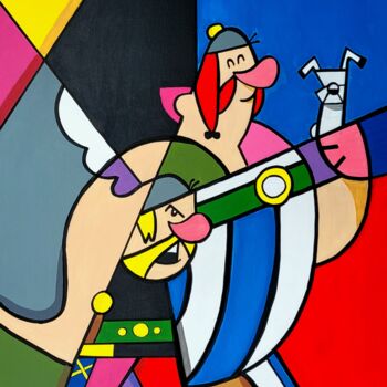 Painting titled "Asterix et Obelix" by Les Pinceaux De Marie, Original Artwork, Acrylic Mounted on Wood Stretcher frame