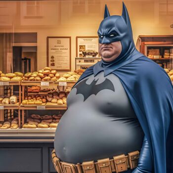 Digitale Kunst mit dem Titel "Fat Batman" von Farouk Ferrah, Original-Kunstwerk, KI-generiertes Bild