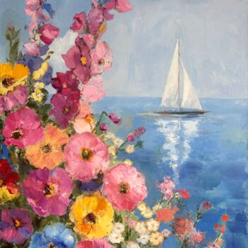 "Seascape. Flowers b…" başlıklı Tablo Natalia Piarno tarafından, Orijinal sanat, Petrol