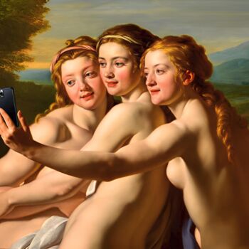 Digitale Kunst mit dem Titel "Jeunes femmes avec…" von Farouk Ferrah, Original-Kunstwerk, KI-generiertes Bild