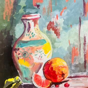 Картина под названием "Fruit & Vase" - Ayesha Batool, Подлинное произведение искусства, Масло