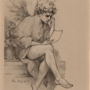 Рисунок под названием "Letter at the Windo…" - Yana Evans Ink, Подлинное произведение искусства, Карандаш