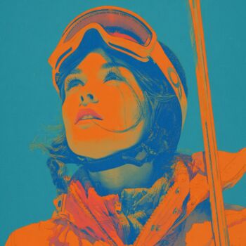 Painting titled "ORANGE BLUE SKIING" by Claudia Sauter (Poptonicart), Original Artwork, Acrylic