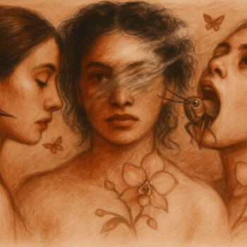 Zeichnungen mit dem Titel "Las voces que no se…" von Luis Key, Original-Kunstwerk, Pastell