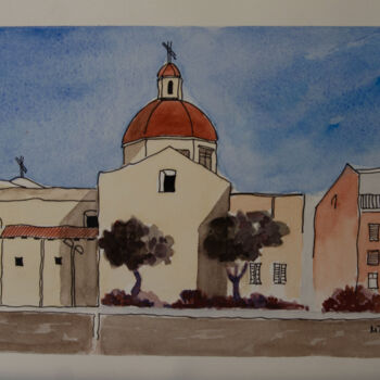 Malarstwo zatytułowany „Piazza San Saturnin…” autorstwa Mtf, Oryginalna praca, Akwarela