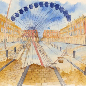 Arts numériques intitulée "La Place Masséna Au…" par Frederic Bos, Œuvre d'art originale, Photographie manipulée