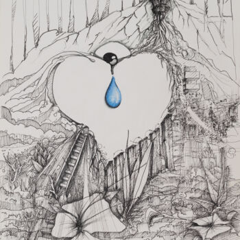 Dessin intitulée "Corazón VI" par Wenceslao Perez-Millan Garcia, Œuvre d'art originale, Encre