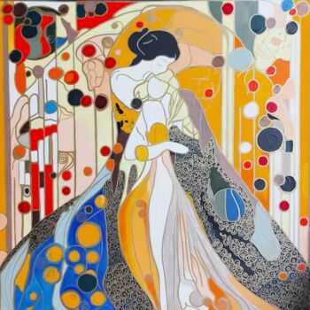 Ζωγραφική με τίτλο "Поцелуй по Климту" από Мarina Petrova, Αυθεντικά έργα τέχνης, Ακρυλικό Τοποθετήθηκε στο Ξύλινο φορείο σκ…