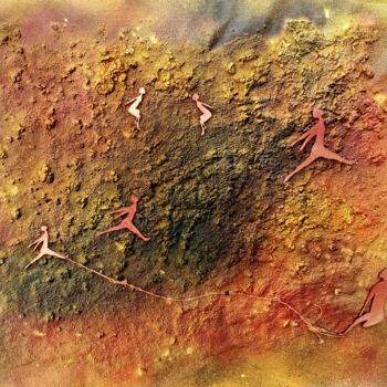 Collages titled "Paroi 2" by Alain Noble, Original Artwork, Collages Mounted on Wood Panel