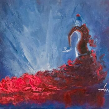 Malerei mit dem Titel "Flamenco 1" von Loudmila Harscouet, Original-Kunstwerk, Öl Auf Keilrahmen aus Holz montiert