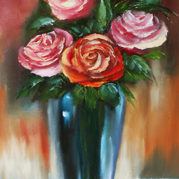 Painting titled "Floral Oil Painting…" by Natalya Zhdanova, Original Artwork, Oil Mounted on Wood Stretcher frame