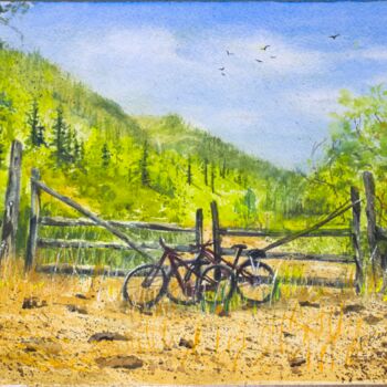 Malarstwo zatytułowany „Cycling in Durango…” autorstwa Paula Bridges, Oryginalna praca, Akwarela Zamontowany na Inny sztywny…