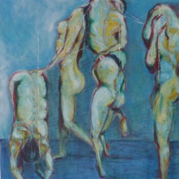 Painting titled "Le toucher." by Esdez, Original Artwork, Oil Mounted on Wood Stretcher frame