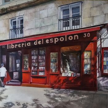 Painting titled "Librería del Espoló…" by Tomás Castaño, Original Artwork, Oil Mounted on Wood Stretcher frame