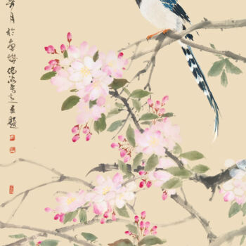 "《海棠矗鹊》 宣纸软片 写意花鸟 20…" başlıklı Tablo Chuanbo Zhou tarafından, Orijinal sanat, Pigmentler