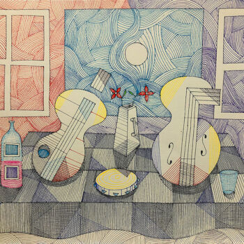 Desenho intitulada "Mesa de Músico - ca…" por José Roberto Teixeira Leite Junior, Obras de arte originais, Marcador