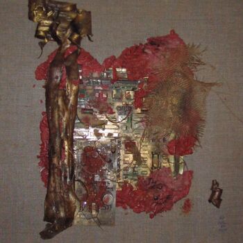 Collages titled "Toile VIII" by Alain Noble, Original Artwork, Collages Mounted on Wood Stretcher frame