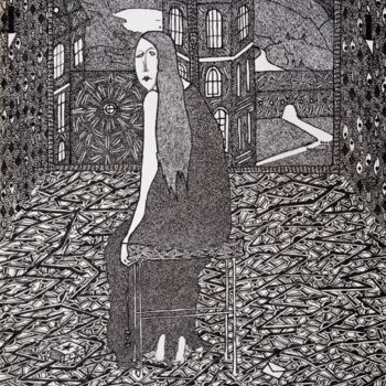 Dessin intitulée "Emily Brontë" par Franklin David, Œuvre d'art originale, Stylo à bille