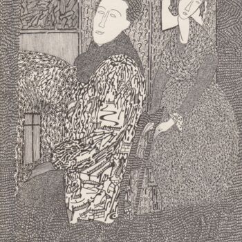 Dessin intitulée "D'après Jeanne Hebu…" par Franklin David, Œuvre d'art originale, Stylo à bille